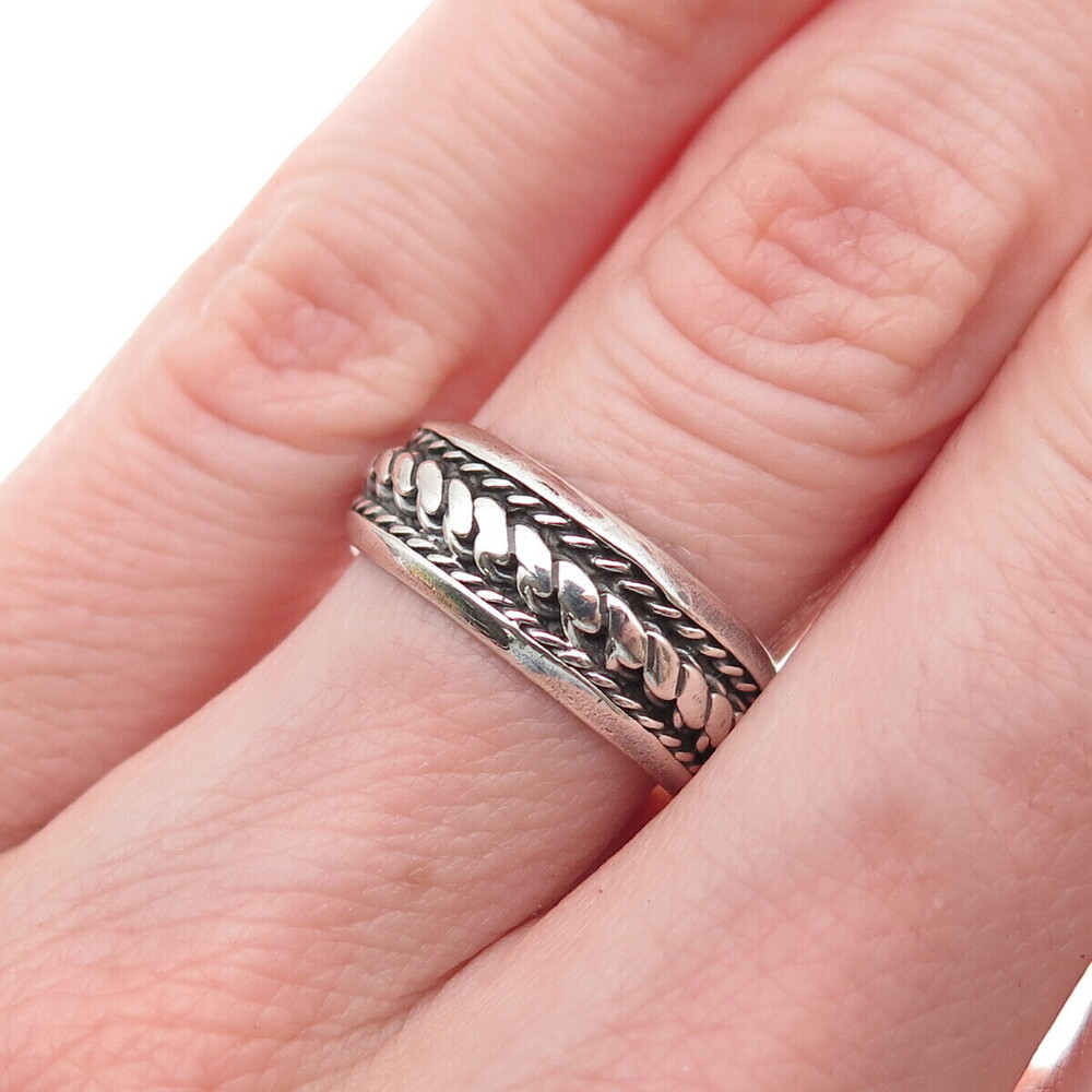 925 Sterling Silver Vintage Twisted Rope Oxidized Band Ring Size 5.75